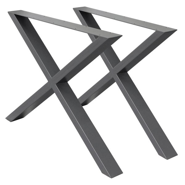 ECD Germany 2x Tischbeine X-Design X-Form, 60 x 72 cm, Anthrazit, pulverbeschichtete Stahl, Industriedesign, Metall Tischkufen Tischuntergestell Tischgestell Möbelfüße, für Esstisch Schreibtisch
