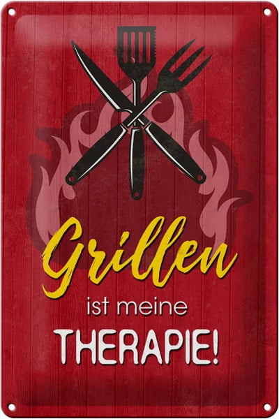 Blechschild Spruch 20x30cm Grillen ist meine Therapie