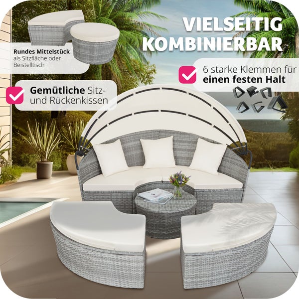 Rattan Sonneninsel tectake Sansibar variabel aufstellbar mit Aluminiumgestell hellgrau