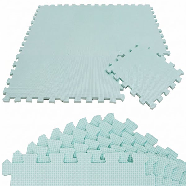 Ineinandergreifende Bodenschutzmatten aus Schaumstoff mit strukturierter Oberfläche, Set aus mehreren Puzzleteilen.