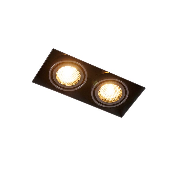 Zweiflammiger Einbaustrahler in Schwarz, rechteckig, eingeschaltet