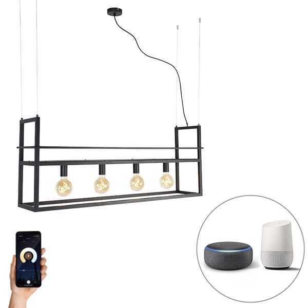 Smarte Hängelampe schwarz mit Gestell groß 4-flammig inkl. Wifi G95 - Cage Rack