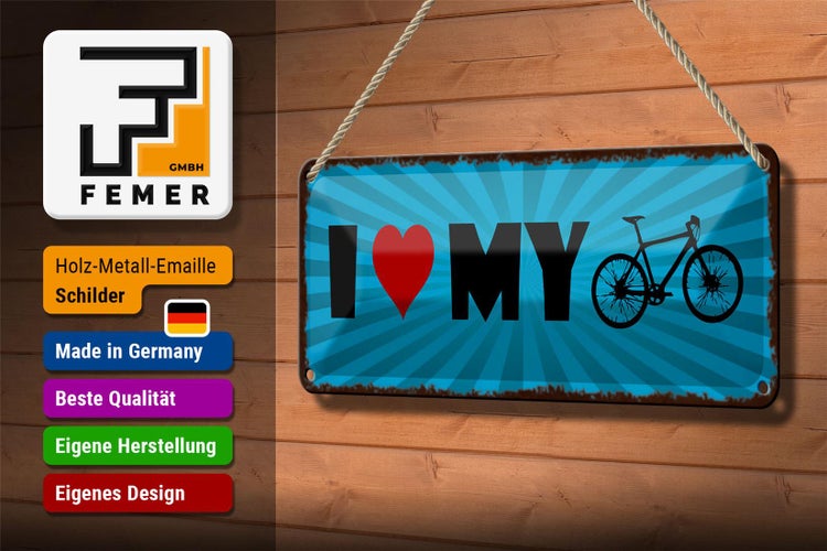 Blechschild Spruch 27x10cm I love my Bike Fahrrad Dekoration