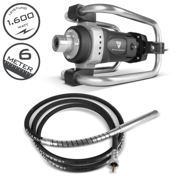 Betonrüttler mit einer Leistung von 1.600 Watt und einer Schlauchlänge von 6 Metern.