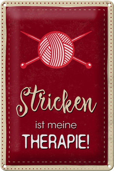 Blechschild Spruch 20x30cm Stricken ist meine Therapie