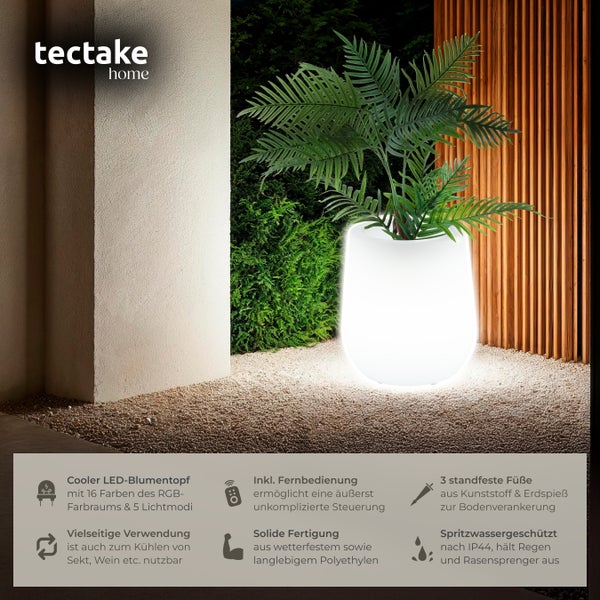 LED-Blumentopf tectake Luminous Courve Pot 38 x 44 cm, inkl. Erdspieß und 3 Standfüße als Blumentopf mit LED-Beleuchtung, 12 W weiß