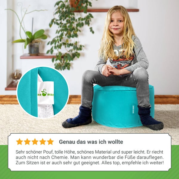 Green Bean Sitzsack-Hocker 45x25cm mit EPS-Perlen Füllung - Fußhocker Fußkissen Sitz-Pouf für Sitzsäcke - Bodenkissen für Kinder und Erwachsene - Fußablage Sitzkissen Sitzhocker Türkis