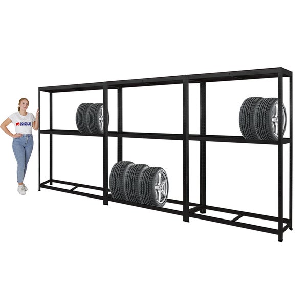 PROREGAL Mega Deal 3x Reifenregal RAGNAR HxBxT 180 x 120 x 40cm bis zu 8 Reifen auf 2 Ebenen + Ablage 265kg Fachlast Schwarz