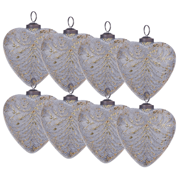 Acht herzförmige Christbaumkugeln mit Muster