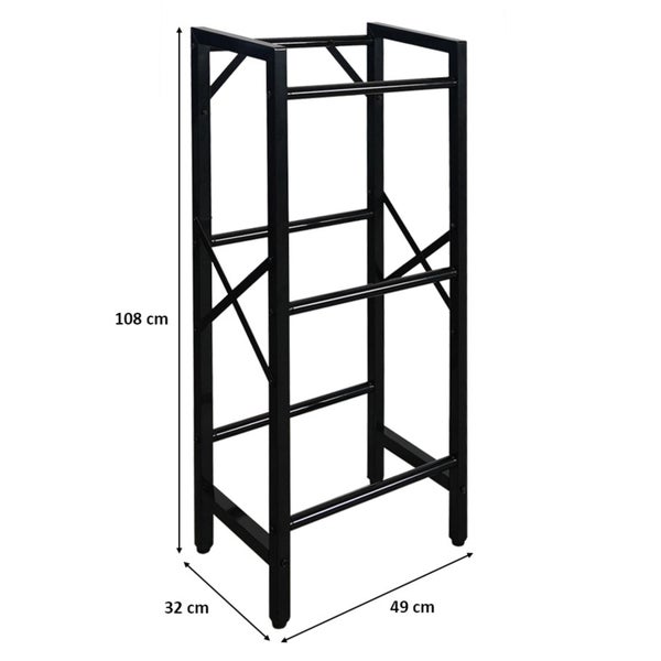 Gasflaschenregal mit den Maßen 108 cm Höhe, 32 cm Breite und 49 cm Tiefe.