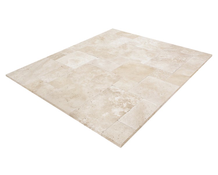 Wohnrausch Travertin Fliesen EXTRA LIGHT Römischer Verband 1,2 cm, getrommelt, beige