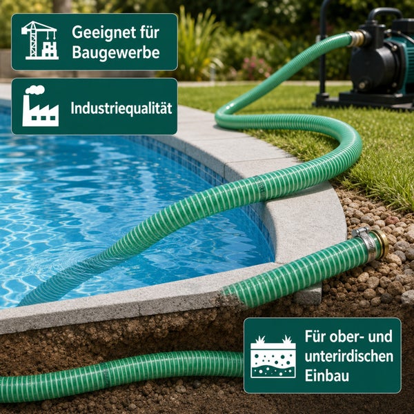 Saugschlauch mit Messinganschluss, 1 Zoll Außen- und Innengewinde, beständig gegen Ozon, Chlor und UV-Strahlung