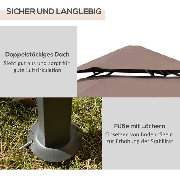 Outsunny Grillpavillon Gartenzelt Grill Pavillon Balkonpavillon mit Ablagen Flammhemmendes Doppeldach Kaffeebraun 245 x 148 x 252 cm
