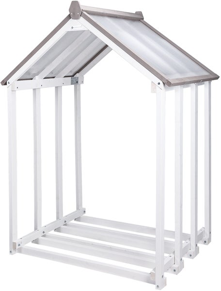 WONDERMAKE® Design Kaminholzregal aus Holz mit Dach außen, Brennholzregal Holzlager-Regal Feuerholzregal Kaminholzunterstand Kaminholzlager klein Brennholzlager draußen Outdoor, 1,8 SRM, weiß grau