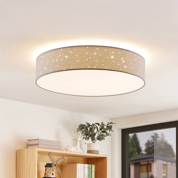 Lindby LED Deckenleuchte Ellamina dimmbar mit Leselampe (Modern) in Alu aus Textil (1 flammig, ) - Lampe Deckenlampe Wohnzimmerleuchte