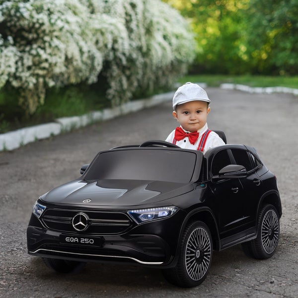 HOMCOM Kinder Elektroauto, 12V, Mercedes-Benz, mit Fernbedienung, MP3-Player, Tragebarer Batterie, 3-8 km/h, für 3-8 Jahre Kinder, 111,5L x 69B x 52,5H cm, Kunststoff, Metall, Schwarz