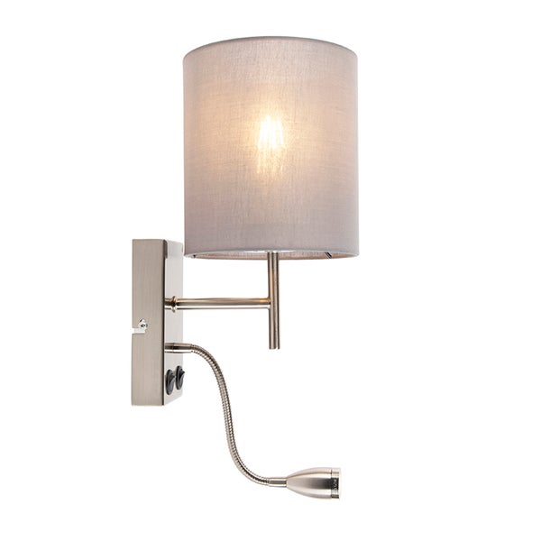 Wandleuchte mit Stoffschirm und Lesearm