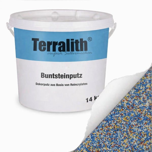 Terralith Buntsteinputz 14 kg, dekorativer Putz aus farbigen Steinen auf Basis von Reinacrylaten.