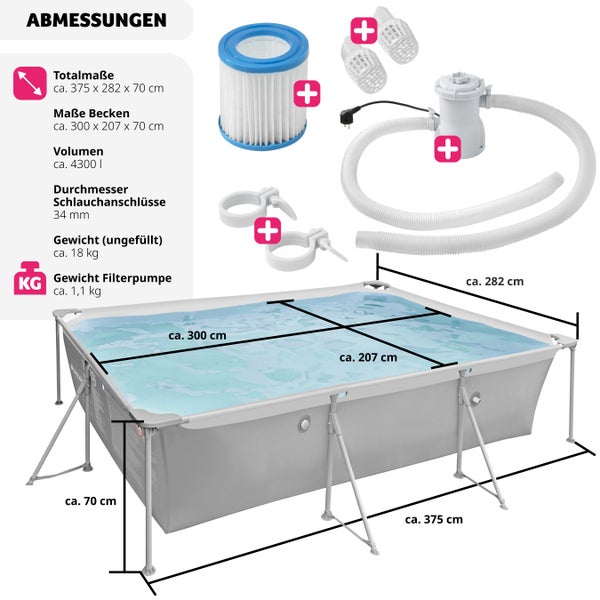 Swimming Pool tectake Summertime rechteckig 300 x 207 cm