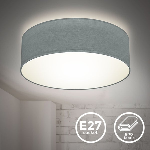 Deckenleuchte Ø30 cm - Stoffschirm, E27 Fassung, 1-flammig, grau