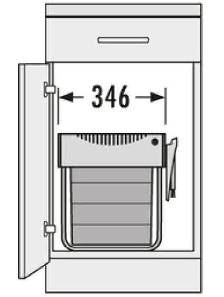 Grafik eines Mülleimers im Küchenschrank mit Größenangabe 346.