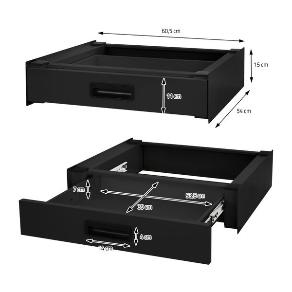 ML-Design Verbindungsrahmen für Waschmaschine und Trockner mit ausziehbarer Schublade, Stahl, 60,5x54cm, Schwarz, rutschfest, Zwischenbausatz Universal Zwischenrahmen Zwischenbaurahmen Trocknersäule