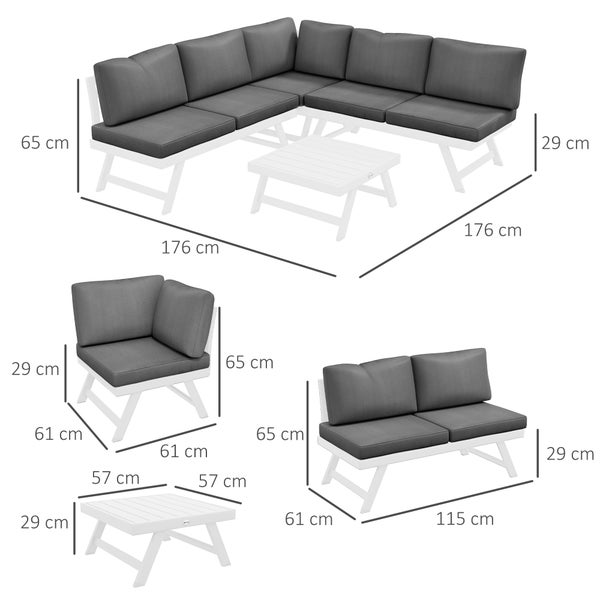 Outsunny 4-tlg. Gartenmöbel-Set, Gartenlounge-Set mit Ecksofa, Doppelsofa, Couchtisch, Sitzkissen, Gartensitzgruppe, Balkonmöbel-Set für Terrasse, Grau