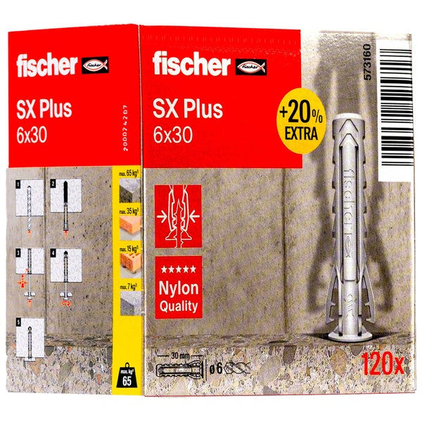 Fischer SX Plus Dübel 6x30, 120 Stück, Verpackungsansicht
