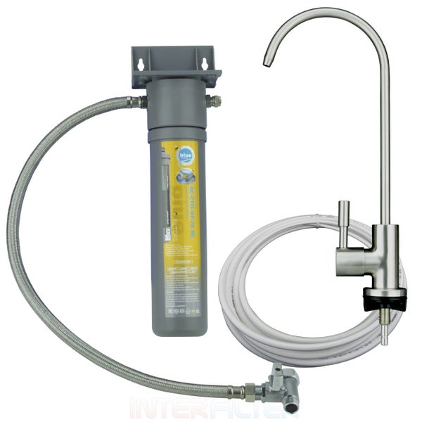 Trinkwasserfilter Set mit Filterkartusche, Wasserhahn und Anschlussschläuchen zur Installation unter der Spüle
