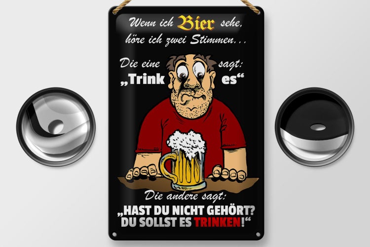Blechschild Spruch 20x30cm wenn ich Bier sehe höre ich 2