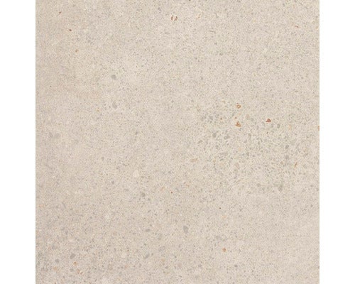 Nahaufnahme einer Bodenfliese mit Terrazzo-Optik.