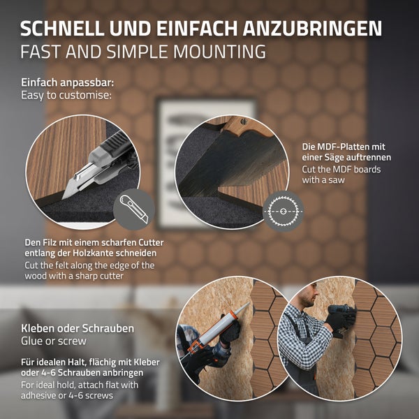 ML-Design 2er Set Akustikpaneele 66x81x2cm für 1m² – Teak, MDF Akustikplatten in Hexagon-Holzoptik, Wandpaneele zur Schalldämmung, Wandverkleidung für Büro, Studio, Schallschutz & Akustikbehandlung