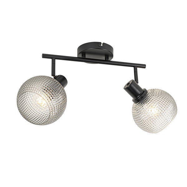 Deckenleuchte mit zwei Strahlern und Glasschirmen