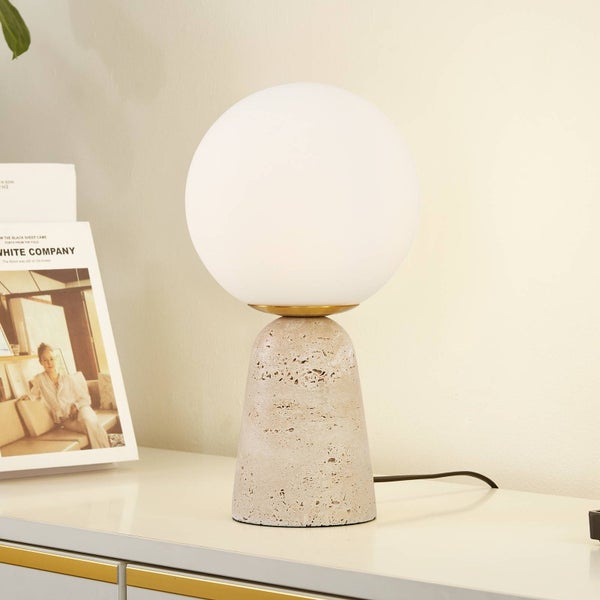 Lindby Tischlampe Kirstan (Modern) in Weiß aus Stein (1 flammig, E27) - Tischleuchte Schreibtischlampe Nachttischlampe Wohnzimmerleuchte