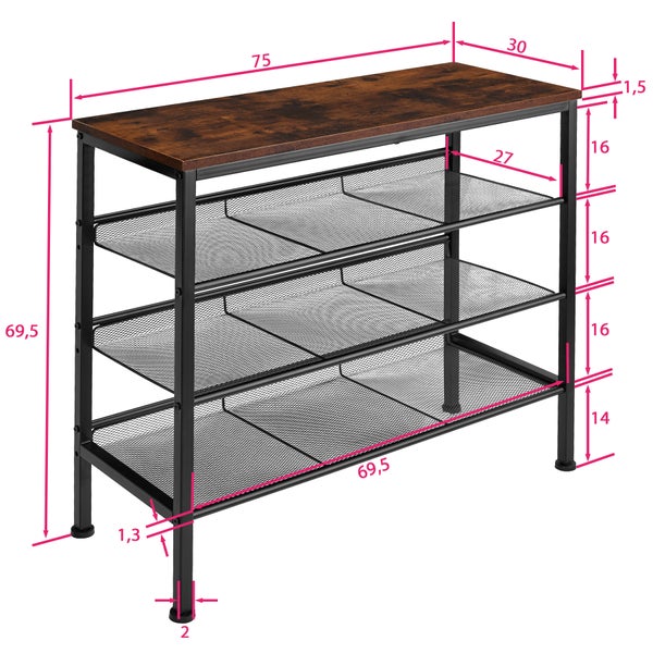 Schuhregal tectake Wolverhampton 75,5 x 30,5 x 69,5 cm Industrial Style Industrial Holz dunkel, rustikal