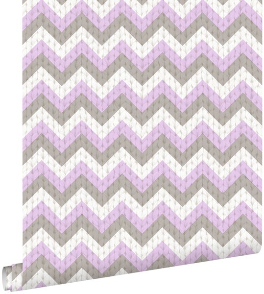 ESTAhome Tapete Zickzack-Motiv Taupe und Lila - 53 cm x 10.05 m - 138137