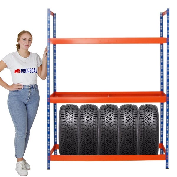 PROREGAL Mega Deal 2x Reifenregal Tiger XL HxBxT 200 x 150 x 45 cm Bis Zu 36 Reifen Blau-Orange