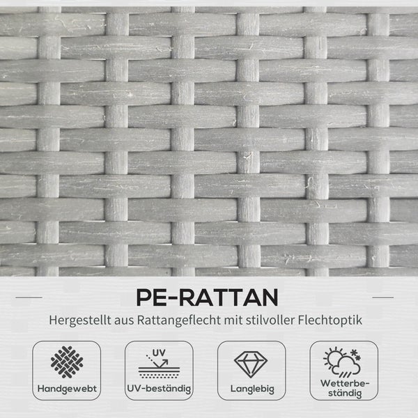 Outsunny 3 tlg. Rattan Gartenmöbel-Set, Sitzgruppe mit Kissen, Gartengarnitur mit 1 Beistelltisch, 1 Liegestuhl, 1 Doppelsofa, Sitzgarnitur für Garten, Terrasse, Stahl, Hellgrau