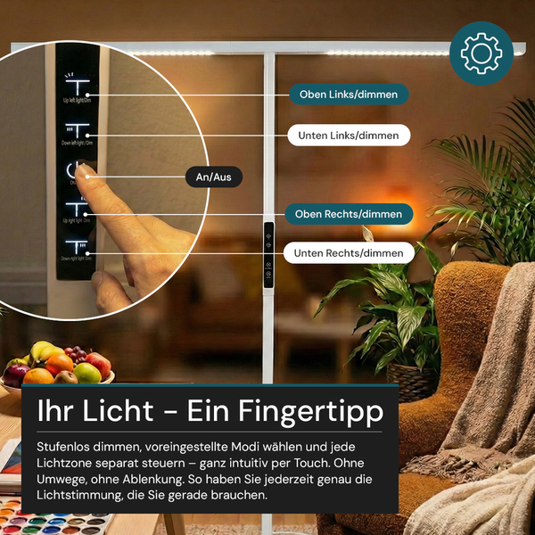 Stehleuchte mit Touchbedienung zur Dimmung der Beleuchtung