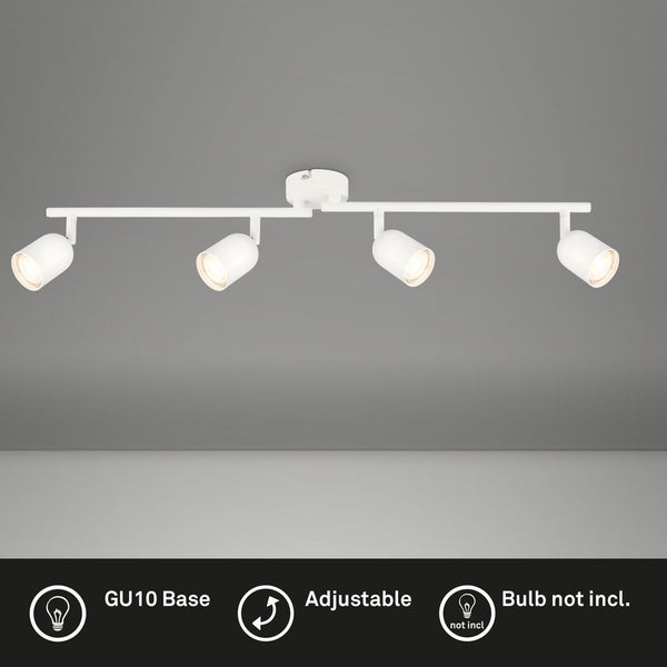 Weißer vierflammiger Deckenstrahler, verstellbar, Fassung GU10, Leuchtmittel nicht enthalten.