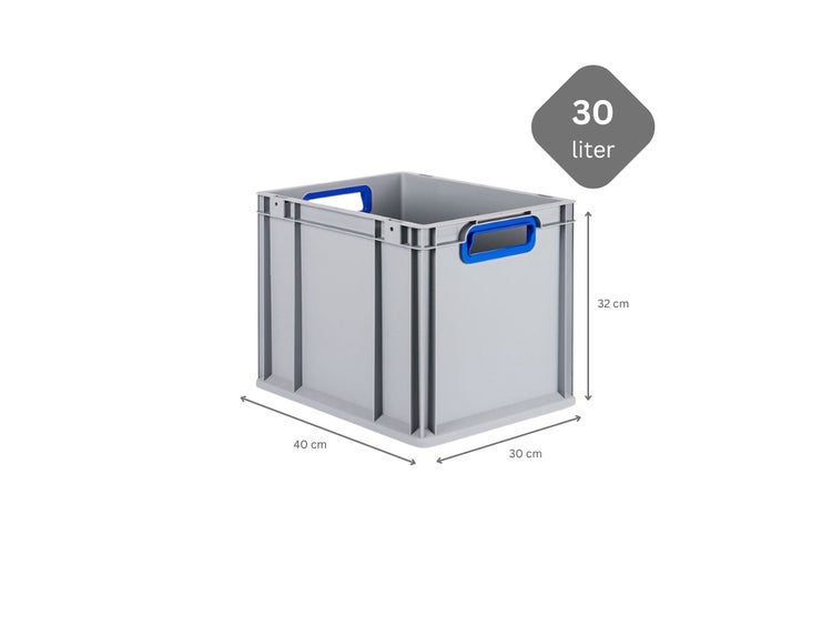 PROREGAL Spar Set 10x Eurobox Nextgen Color HxBxT 32 x 30 x 40 cm 30 Liter Griffe Blau Offen Glatter Boden Eurobehälter Transportbox