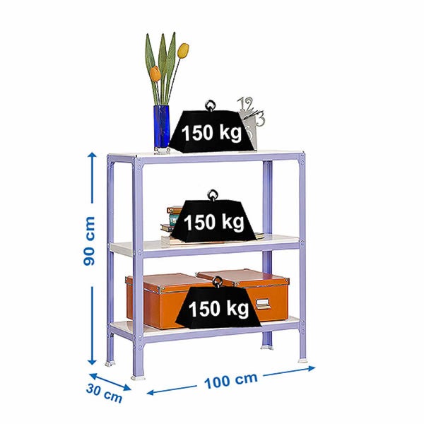 PROREGAL Wohnregal Living Koala Metal mit 3 Fachböden HxBxT 90 x 100 x 30 cm Fachlast 150 kg Lila/Weiß