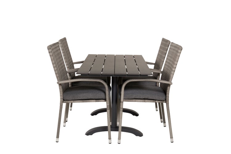 Denver Gartenset Tisch 70x120cm und 4 Stühle Anna grau, schwarz. 70 X 120 X 74 cm