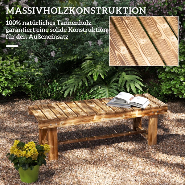 Outsunny Gartenbank, 2-Sitzer Holzbank, Sitzbank, Gartenmöbel, Rustikale Bank, Massivholz, Dunkelbraun, 110 x 38 x 35 cm