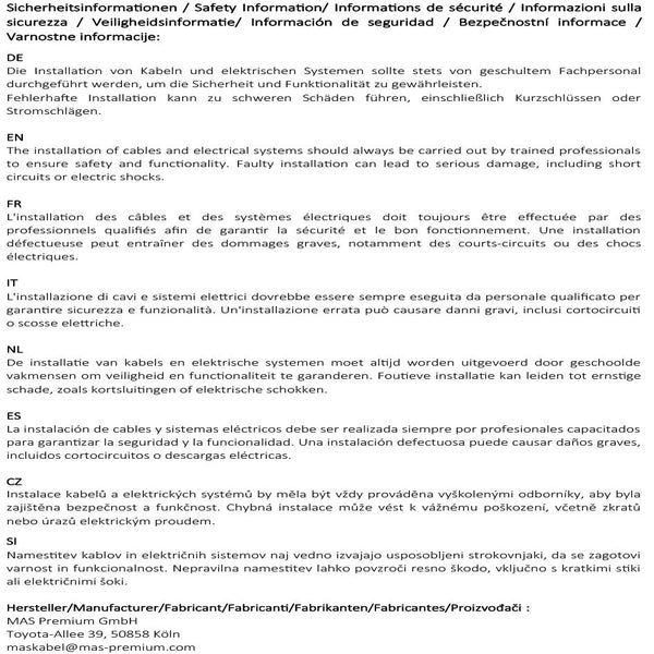 Sicherheitsinformationen zur Installation von Kabeln und elektrischen Systemen durch geschultes Fachpersonal.