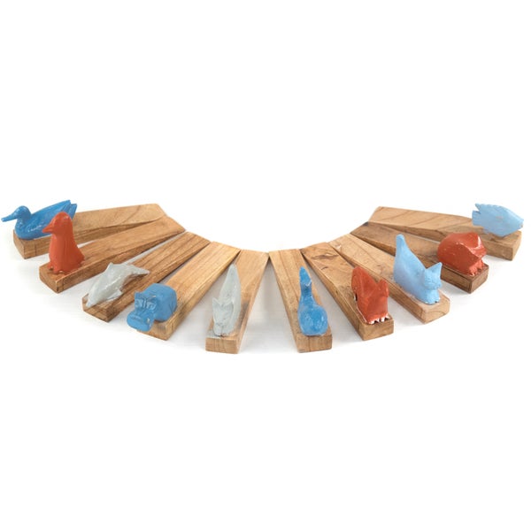 Türstopper Colorato Mahagoni Holz geschnitzt, Tiermotiv Bunt