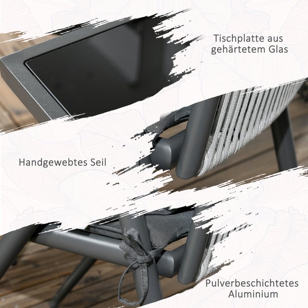 Outsunny 5tlg. Gartenmöbel-Set, Gartenset mit 1 Tisch, 4 Stühlen, mit Schirmloch, für Balkon, Terrasse, 80L x 80B x 75H cm, Polyester, Dunkelgrau