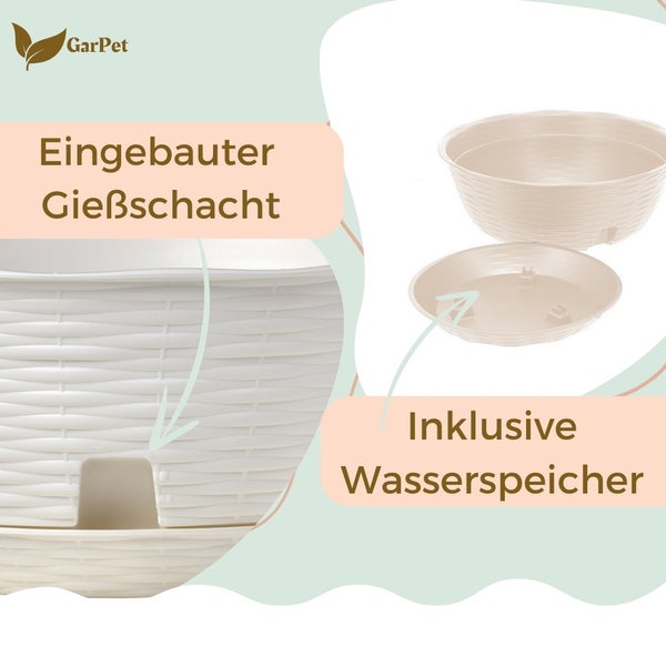 Blumenampel mit eingebautem Gießschacht und Wasserspeicher