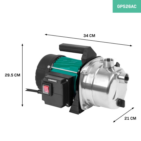 VONROC Gartenpumpe selbstansaugend - Wasserpumpe 1000W, 3500l/h, 4,4bar - Kreiselpumpe mit STST Pumpengehäuse - Zur Bewässerung des Gartens/Rasens
