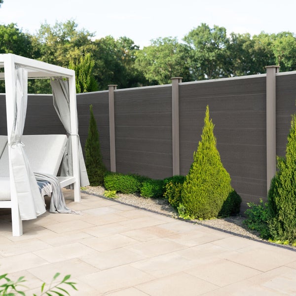 Home Deluxe WPC Sichtschutzzaun CALLADO - 1 x Element + 2 x Pfosten | Sichtschutz Holzoptik, WPC Zaun Anthrazit, WPC Stecksystem Zaun